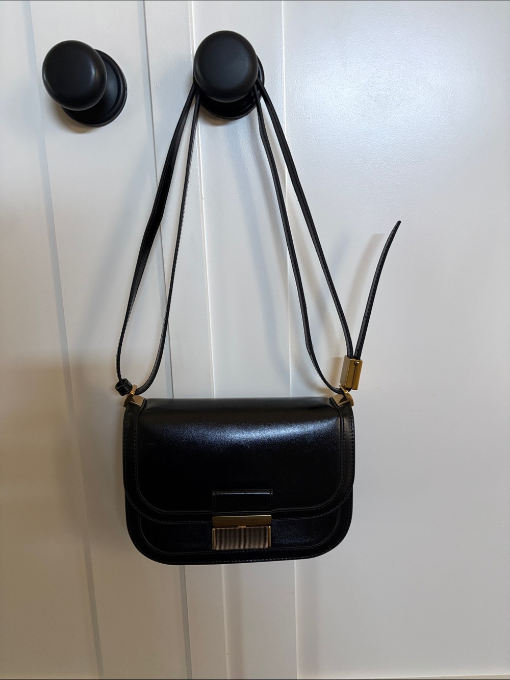 Classic Black Charles & Keith Charlot Leather Crossbody Shoulder Bag